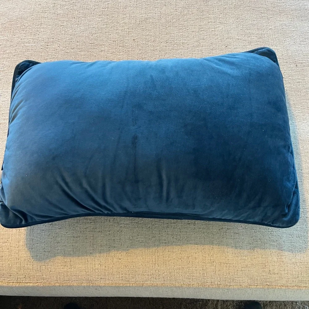 Merry‎ and Bright Teal Blue Velvet Sequin Holiday Christmas Lumbar Pillow 20x12